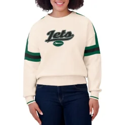 Women New York Jets Sweaters & Dress Shirts | Sweaters^Women's WEAR By Erin Andrews Cream Stripe Pullover Sweater