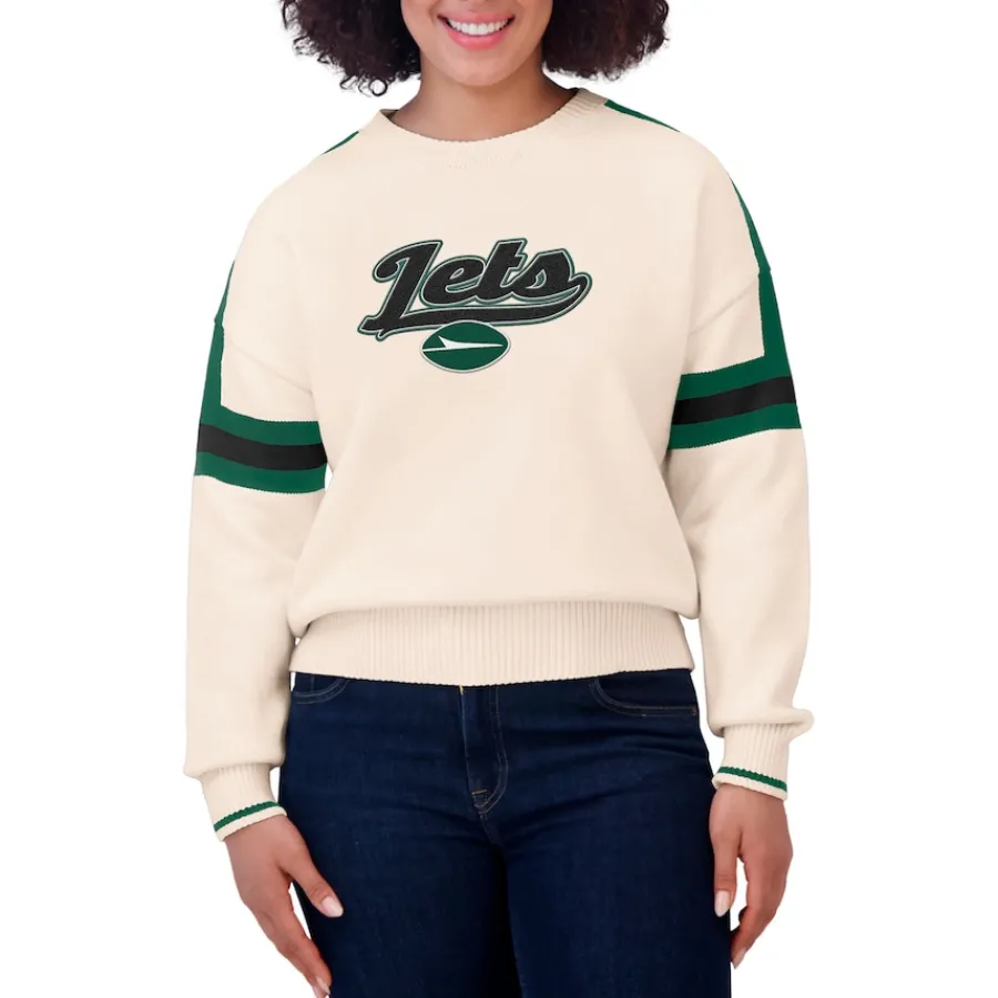 Women New York Jets Sweaters & Dress Shirts | Sweaters^Women's WEAR By Erin Andrews Cream Stripe Pullover Sweater