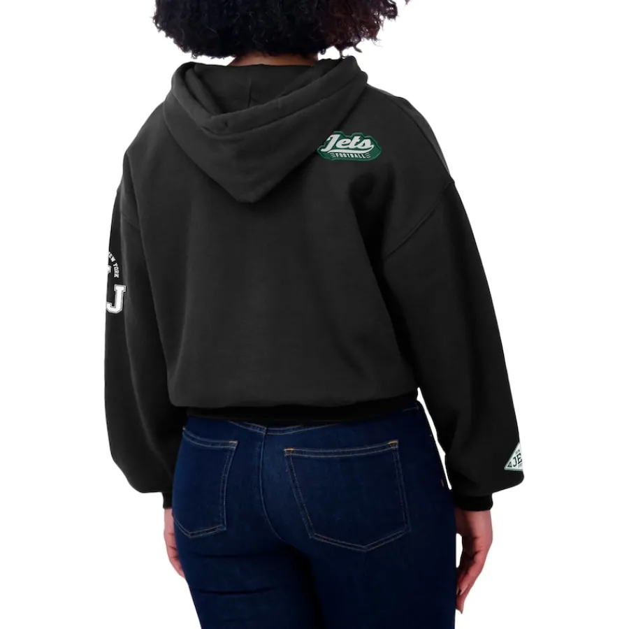 Women New York Jets Jackets^Women's WEAR By Erin Andrews Black Patch Quarter-Zip Pullover Hoodie