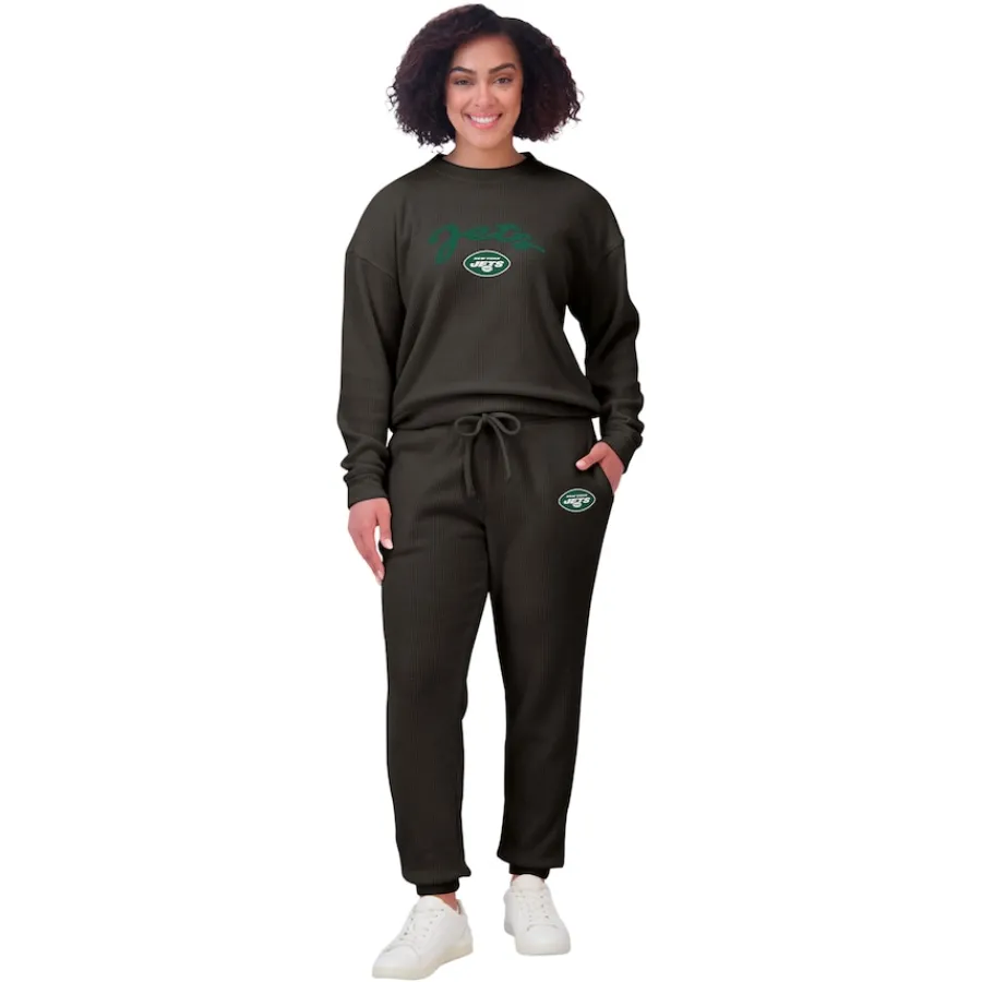Women New York Jets Underwear & Sleepwear^Women's WEAR By Erin Andrews Cream Plus Size Knitted Tri-Blend Long Sleeve T-Shirt & Pants Lounge Set