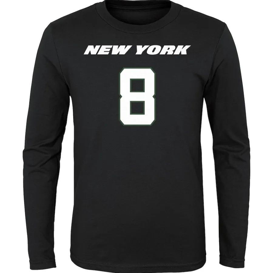 Kids New York Jets T-Shirts | Kids^Youth Aaron Rodgers Black Mainliner Player Name & Number Long Sleeve T-Shirt