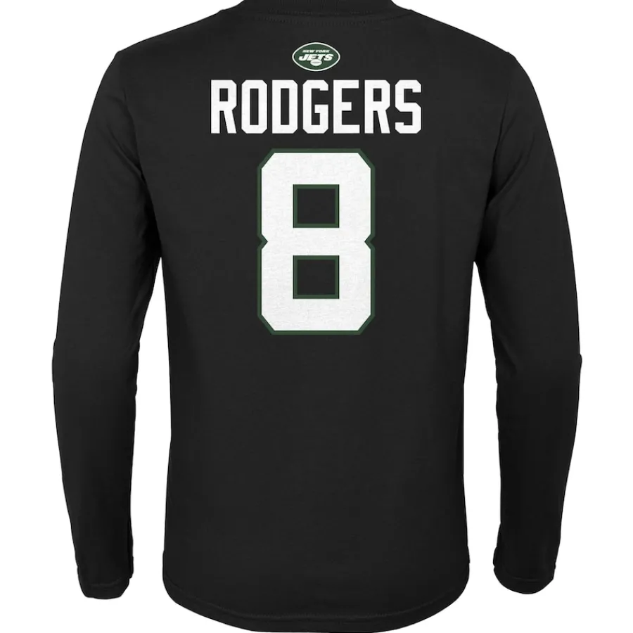 Kids New York Jets T-Shirts | Kids^Youth Aaron Rodgers Black Mainliner Player Name & Number Long Sleeve T-Shirt