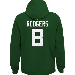 Kids New York Jets Sweatshirts & Fleece | Kids^Youth Aaron Rodgers Green Mainliner Player Name & Number Pullover Hoodie