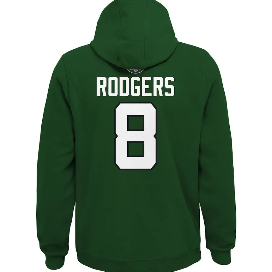 Kids New York Jets Sweatshirts & Fleece | Kids^Youth Aaron Rodgers Green Mainliner Player Name & Number Pullover Hoodie
