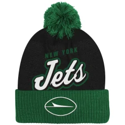 Kids New York Jets Hats | Kids^Youth Black Pro-Sport Jacquard Cuffed Knit Hat With Pom