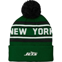 Kids New York Jets Hats | Kids^Youth Green Jacquard Cuffed Knit Hat With Pom