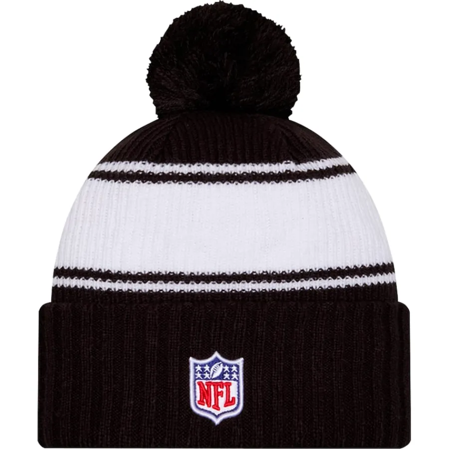 Kids New York Jets Hats | Kids^Youth New Era Black 2024/25 Sideline Cuffed Knit Hat With Pom