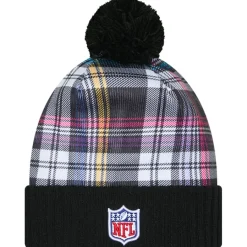 Kids New York Jets Hats | Kids^Youth New Era Black 2024 NFL Crucial Catch Plaid Cuffed Pom Knit Hat