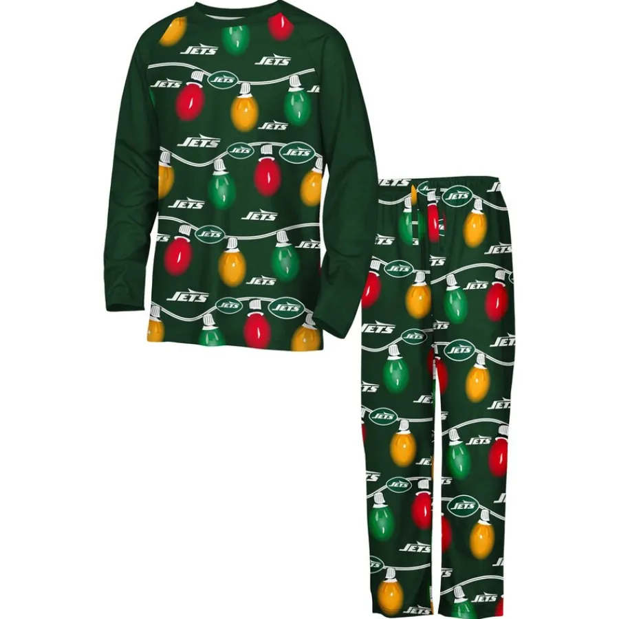 Kids New York Jets Underwear & Sleepwear^Youth Two-Piece Garland Holiday Long Sleeve Pajama Set