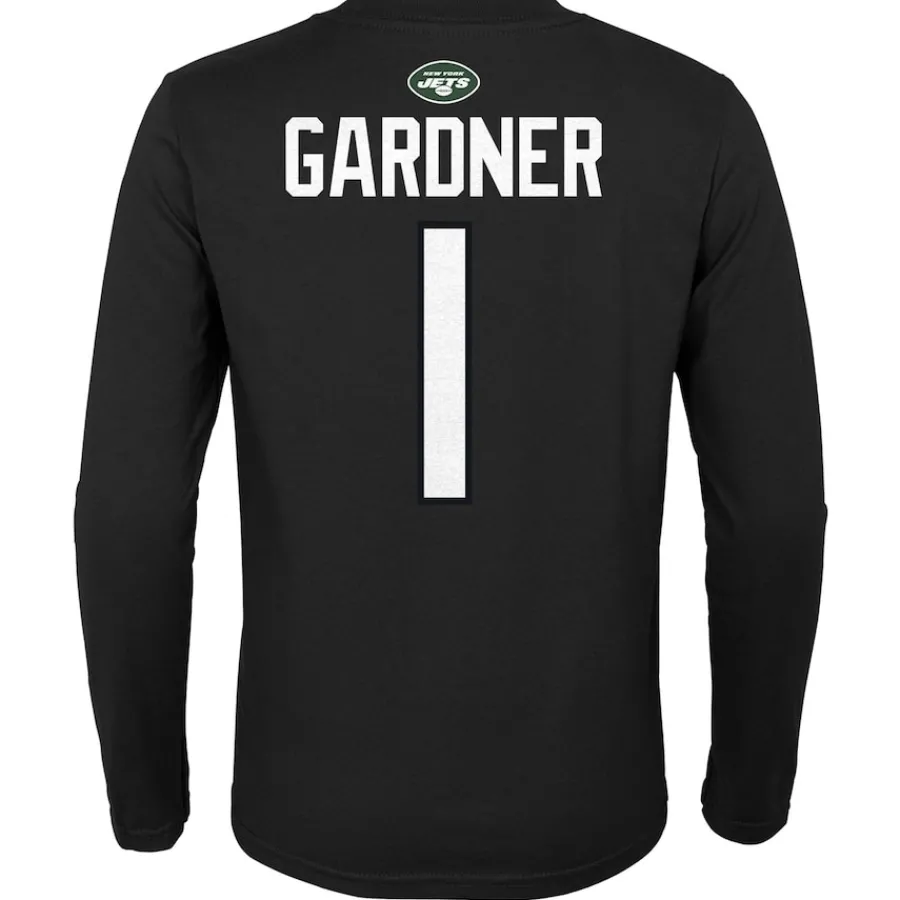 Kids New York Jets T-Shirts | Kids^Youth Sauce Gardner Black Mainliner Player Name & Number Long Sleeve T-Shirt